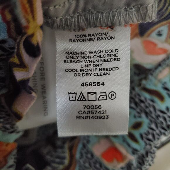 Loft Women's Size Small Multi Wide Leg Ankle Pants Boho Mosaic Fluid Drawstring - Picture 6 of 7